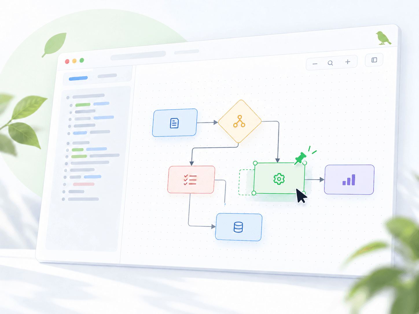 Finch.jsで自動配置した図のノードをドラッグして固定し、手で仕上げるイメージ